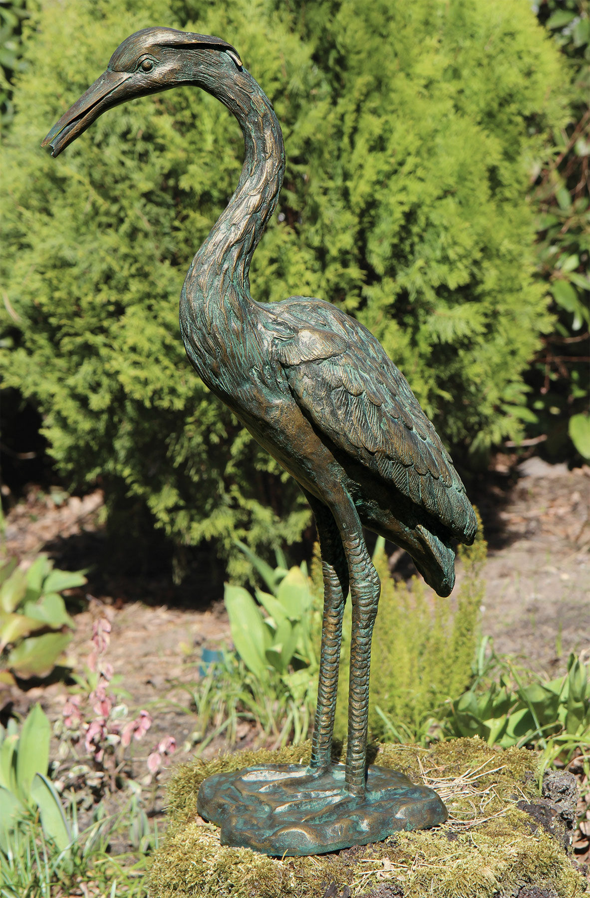 Sculpture de jardin / gargouille "Héron cendré", bronze