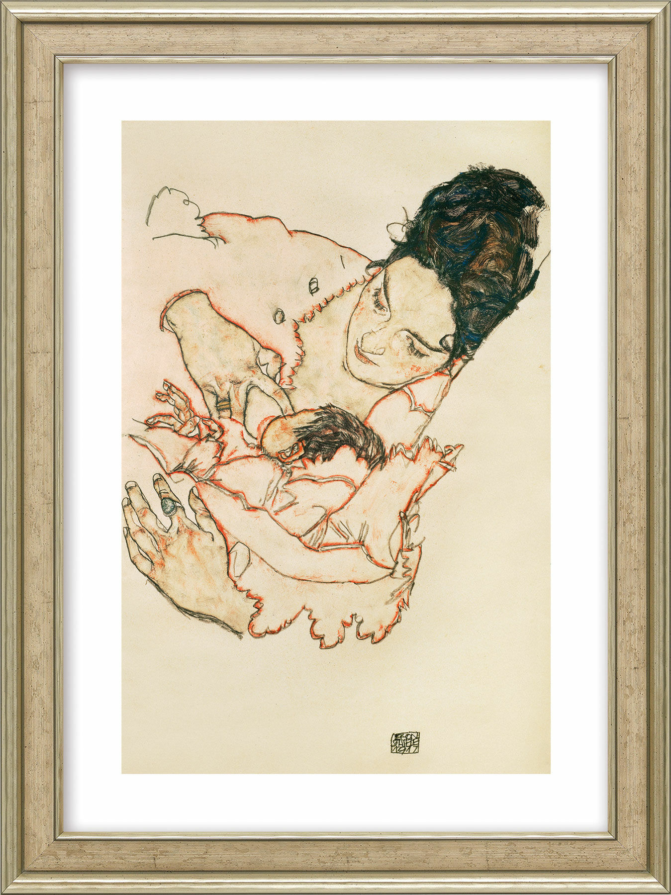 Picture "Nursing Mother (Stephanie Grunewald)" (1917), framed by Egon Schiele