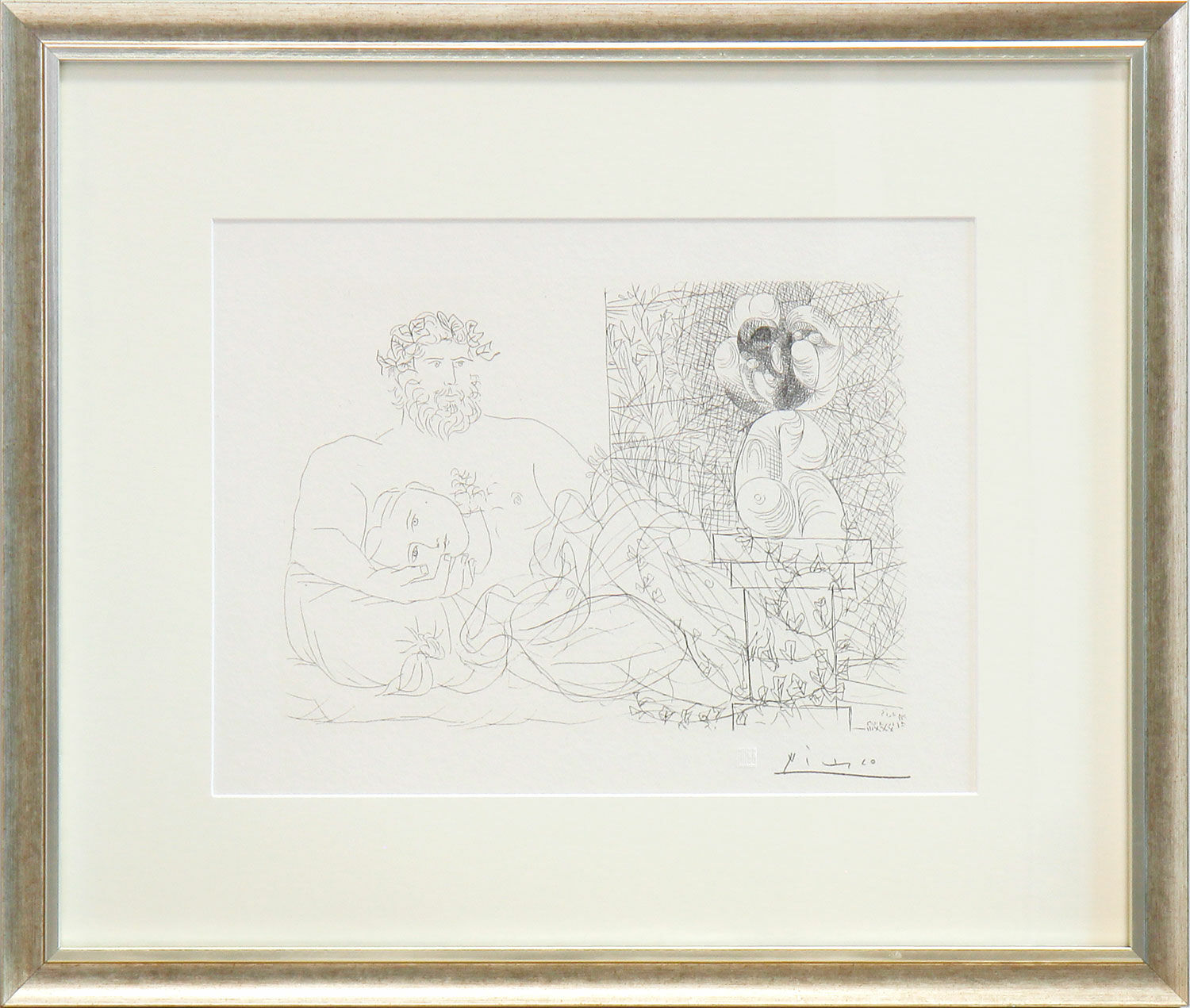 Picture "Sculpteur et son Modèle avec un Buste sur une Colonne" - from the "Suite Vollard" (1992), framed by Pablo Picasso
