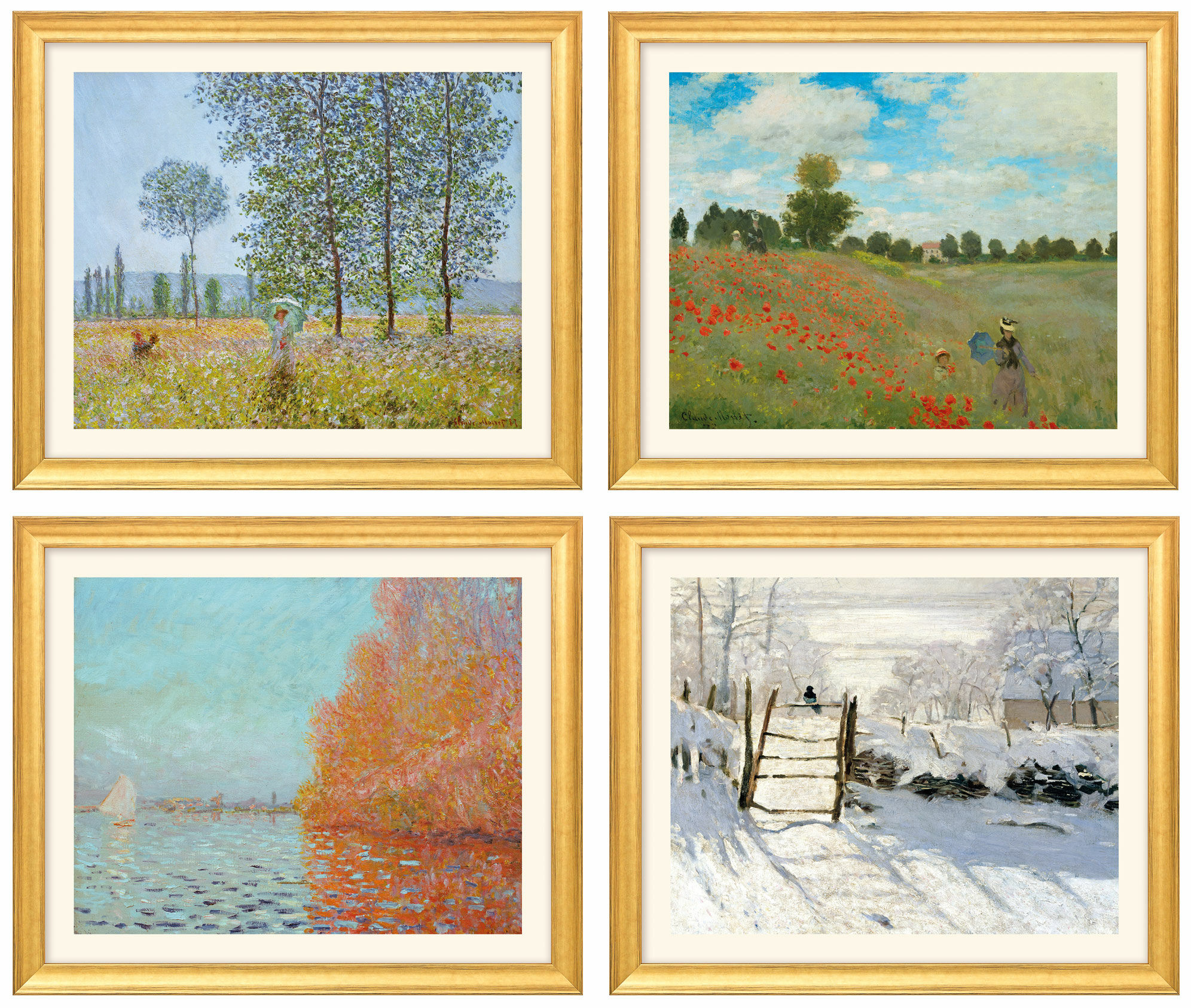 4 Landschaftsbilder im Set, Version goldfarben gerahmt von Claude Monet