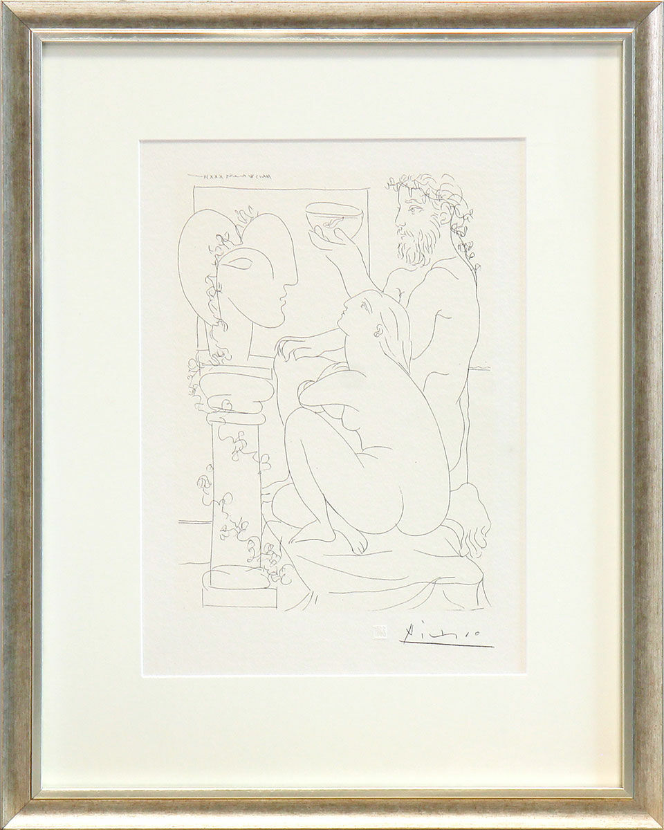 Billede "Sculpteur avec Coupe et Modèle accroupi" - fra "Suite Vollard" (1992), indrammet von Pablo Picasso