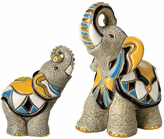 Ensemble de figurines en céramique "Deux éléphants"