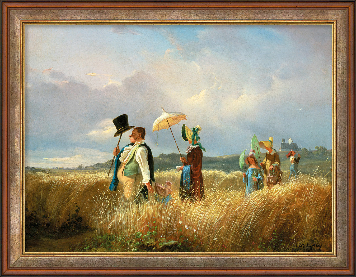 Picture "Sunday Stroll" (1841), red-brown framed version by Carl Spitzweg