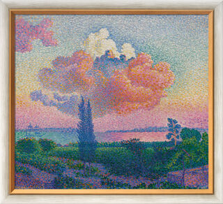 Obraz "Różowy obłok" (1896), wersja oprawiona w biało-złote ramy autorstwa Henri Edmond Cross