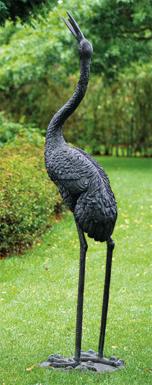 Tuinbeeld "Kraanvogel met gestrekte nek", brons