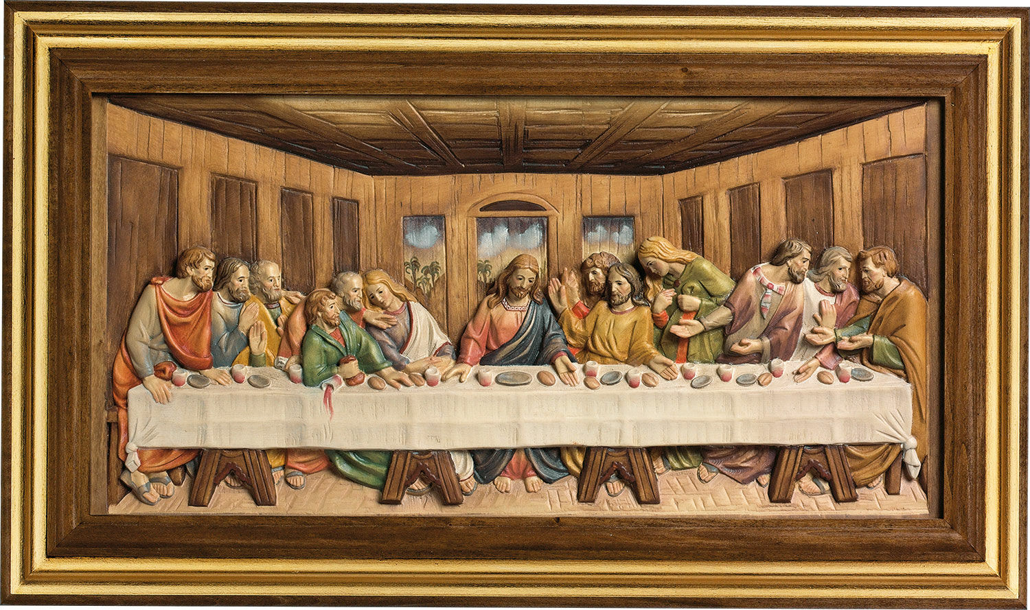 Bild "Das letzte Abendmahl" (1495-1498), gerahmt von Leonardo da Vinci