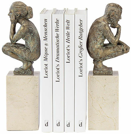 Sculpture pair / bookends "Boy and Girl", cast stone look by Angeles Anglada