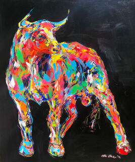 Bild "Happy Mood Bull" (2022) (Original / Unikat), auf Keilrahmen von Nicole Leidenfrost