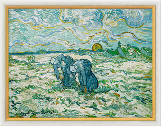 Billede "To bønder, kvinder graver i marker med sne", indrammet von Vincent van Gogh