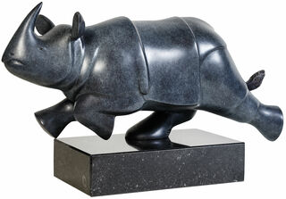 Sculpture "Running Rhino", bronze grey/black