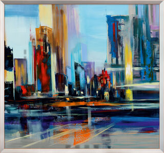 Picture "City Sound", orange-coloured framed version by Robert Hettich