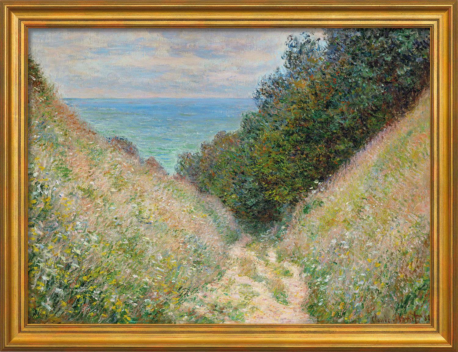 Billede "Chemin de la Cavée, Pourville - Stien La Cavée nær Pourville" (1882), indrammet von Claude Monet