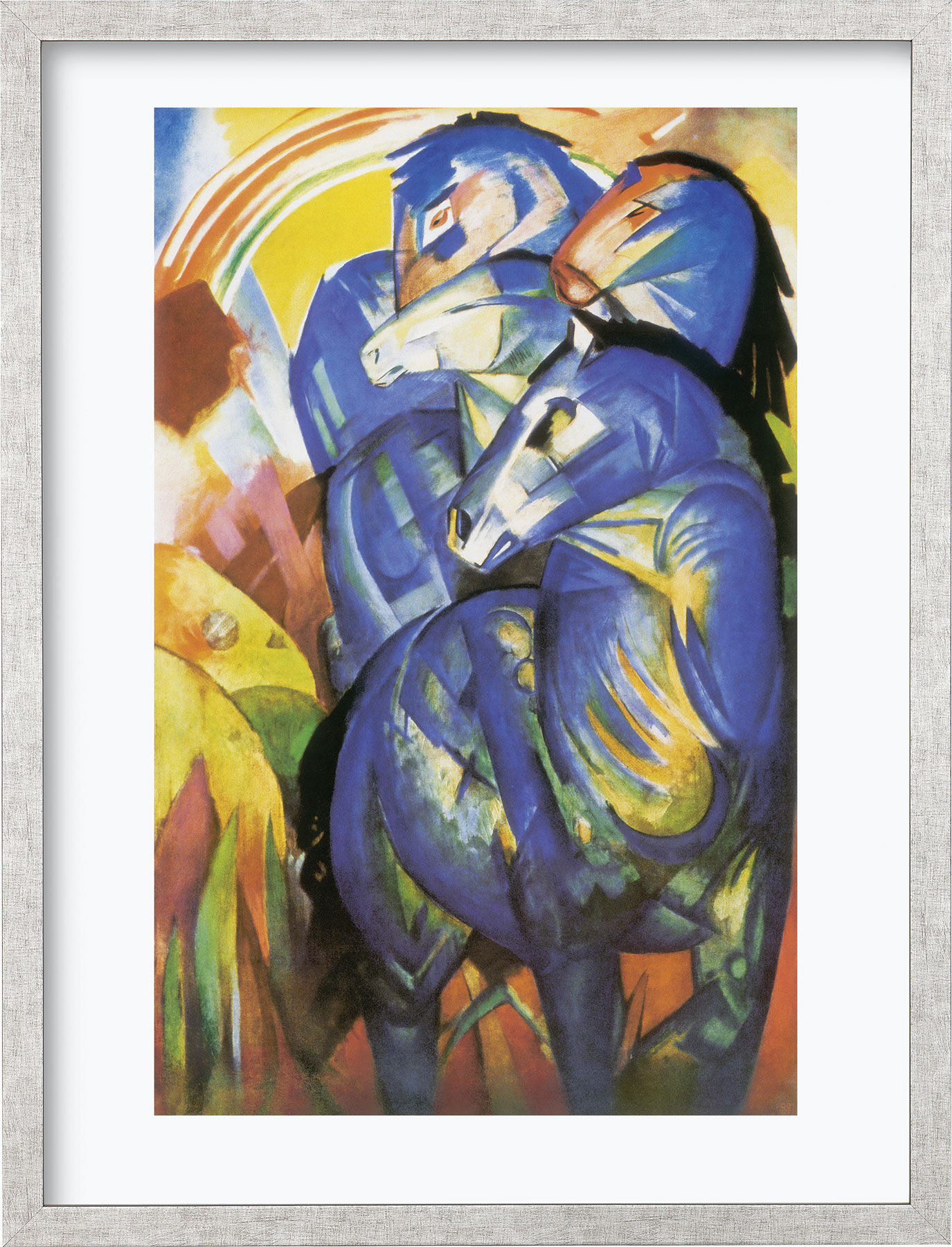 Billede "De blå hestes tårn" (1913), indrammet af Franz Marc