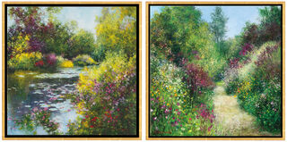 2 Bilder "A Giverny le Jardin de Monet" + "Giverny - Le Jardin de Pascale à Grimaud" im Set, gerahmt