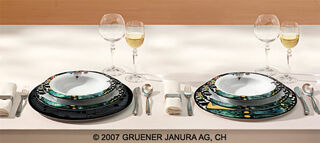 18-piece dinnerware set for 6 people, "Onionraindome" and "The Antipodes" version
