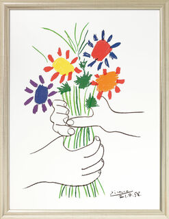 Bild "Hände mit Blumenstrauß" (1958), gerahmt
