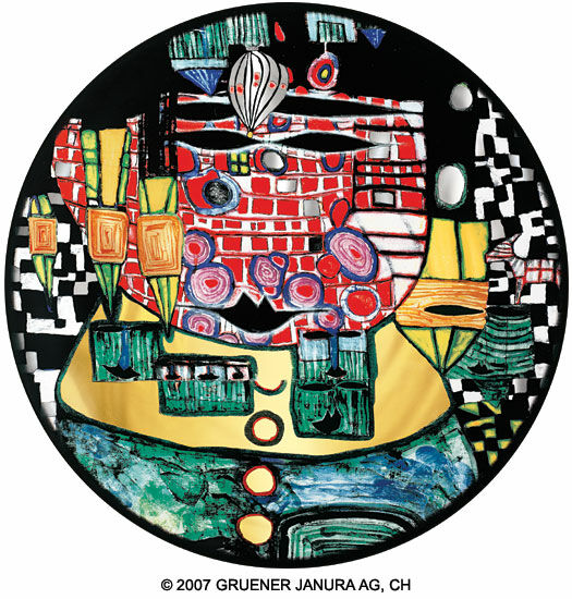 (928B) Wandteller "Die Antipoden" von Friedensreich Hundertwasser
