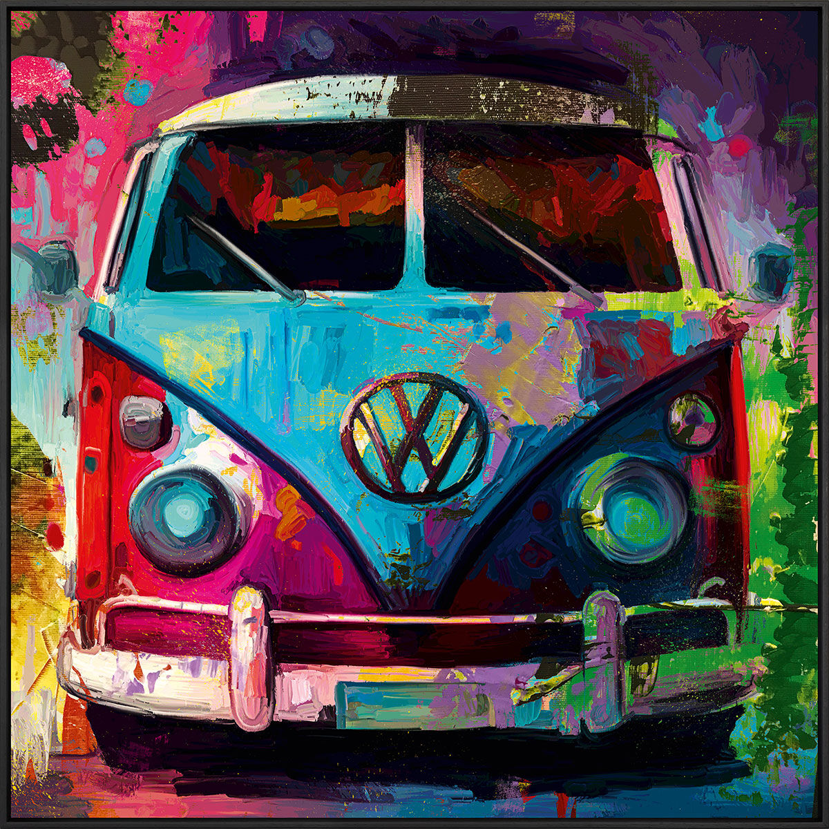 Tableau "VW Bulli" (2023), version encadrée noire de Holger Mühlbauer-Gardemin