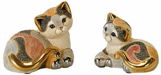 2 Keramikfiguren "Katzenfamilie" im Set