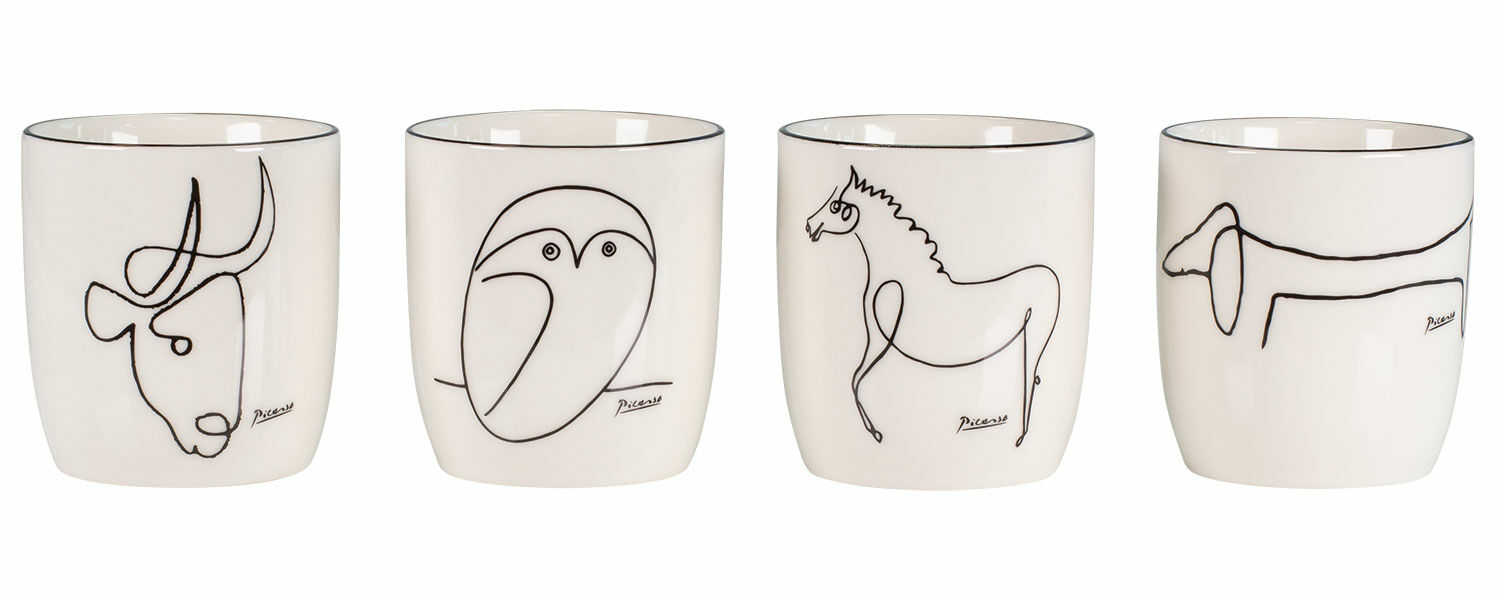 Set of 4 mugs with artist motifs "Animaux", porcelain by Pablo Picasso