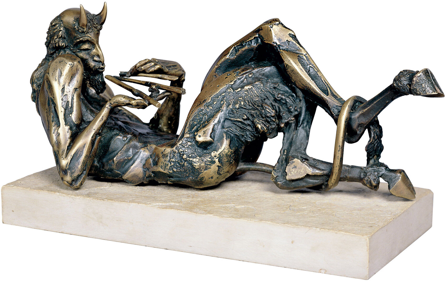 Sculpture "Pan", bronze on natural stone by Nikolay Anev
