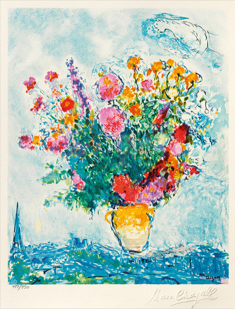 Beeld "Le Bouquet et la Tour Eiffel", niet ingelijst von Marc Chagall