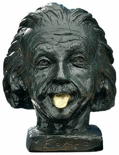 "Einstein-Kopf mit goldener Zunge"