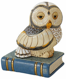2-teilige Keramikfigur "Eule auf Buch"
