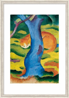 Bild "Katze hinter einem Baum" (1910/11), gerahmt