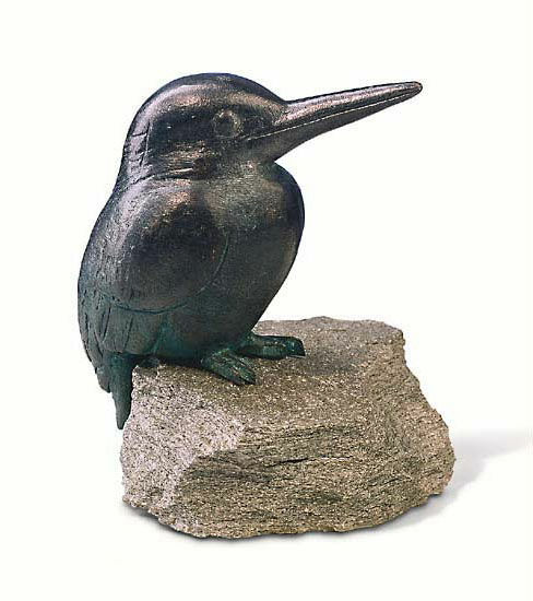 Garden sculpture "Kingfisher", copper on stone