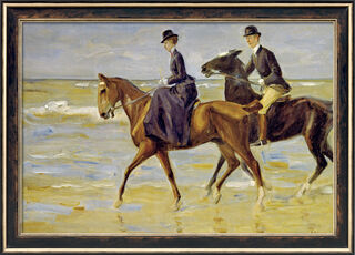 Bild "Reiter und Reiterin am Strand" (1903), gerahmt