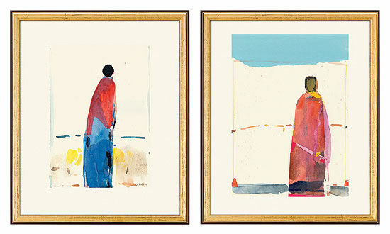 Set van 2 beelden "Staande figuur" en "Figuur onder blauwe hemel" (2002) von Oskar Koller