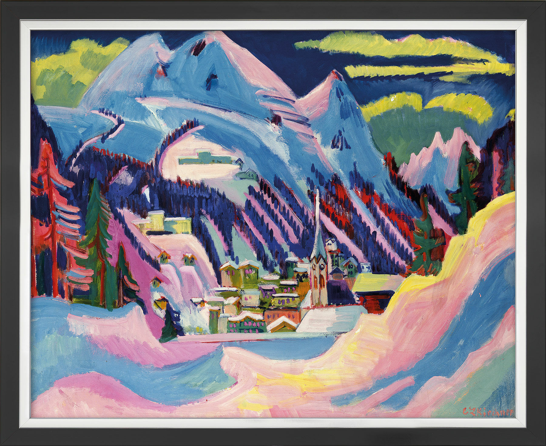 Picture "Davos in Winter" (1923), black and silver-coloured framed version by Ernst Ludwig Kirchner