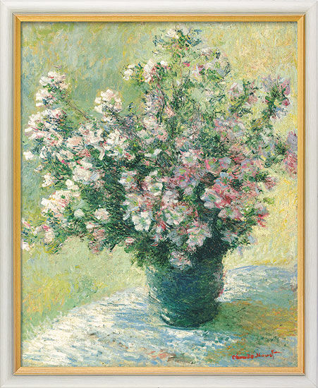 Tableau "Vase à fleurs - Bouquet de mauves" (1881/82), encadré von Claude Monet