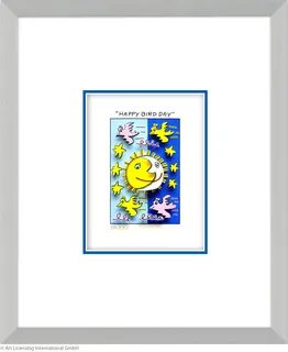 Tableau 3D "HAPPY BIRD DAY" (2025), encadré