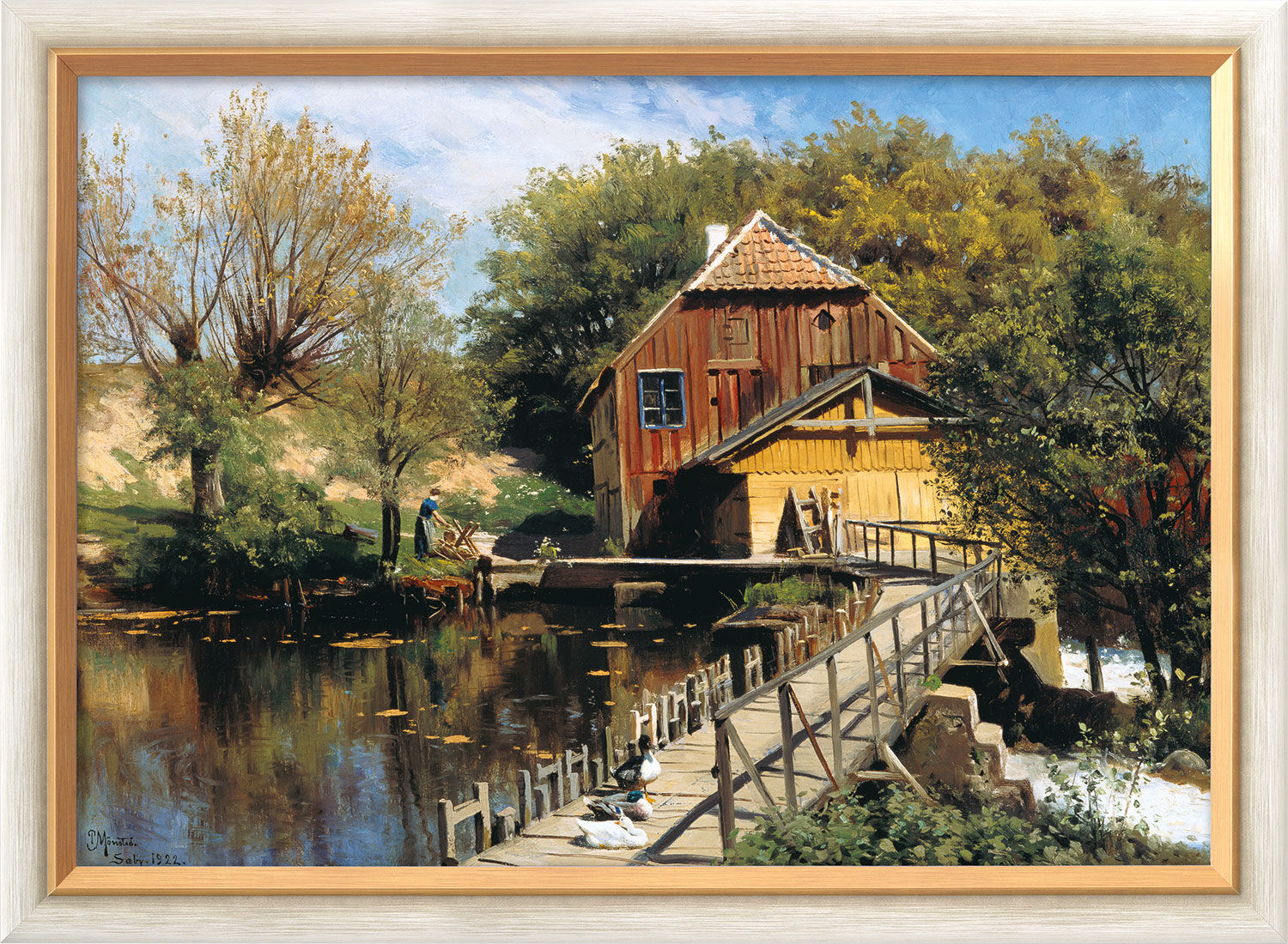 Picture "Watermill on the Saeby River" (1922), framed by Peder Mork Mönsted