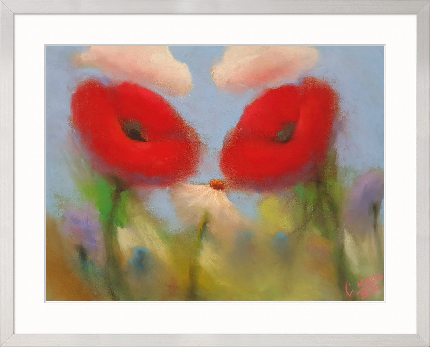 Bild "Mohnblumen" (2020) (Original / Unikat), gerahmt von Kani Alavi