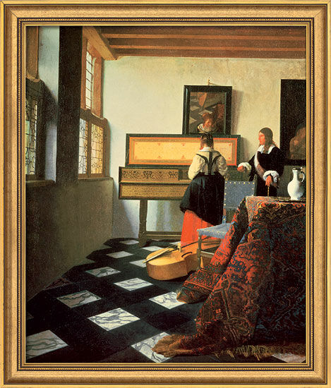 Bild "Die Musikstunde" (1662/64), gerahmt von Jan Vermeer van Delft