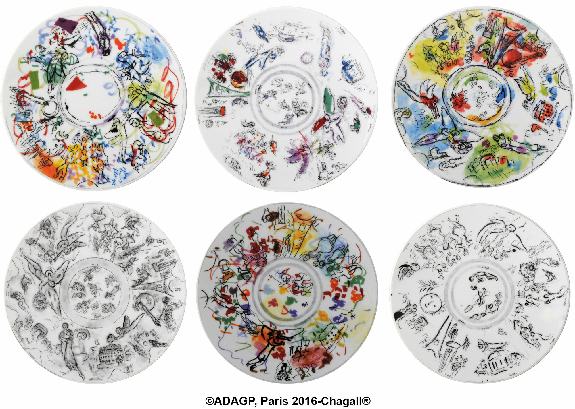 Marc Chagall Collection by Bernardaud - Set of 6 salad plates with artist's motifs, porcelain by Marc Chagall