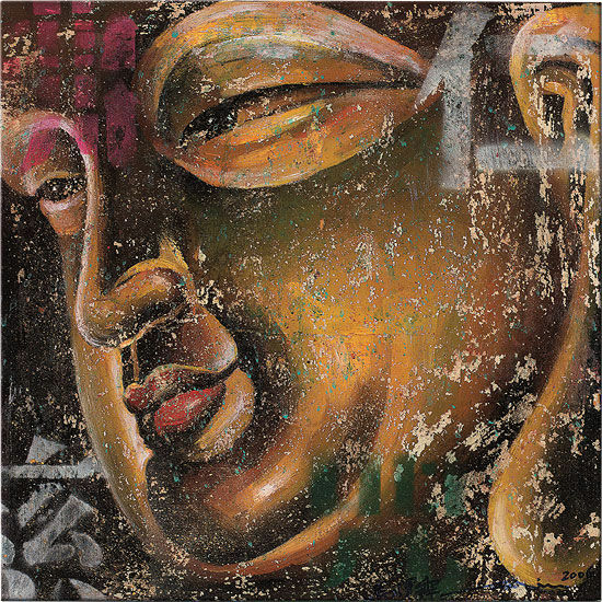 Picture "Small Buddha, Gold", on stretcher frame by Ma Tse Lin