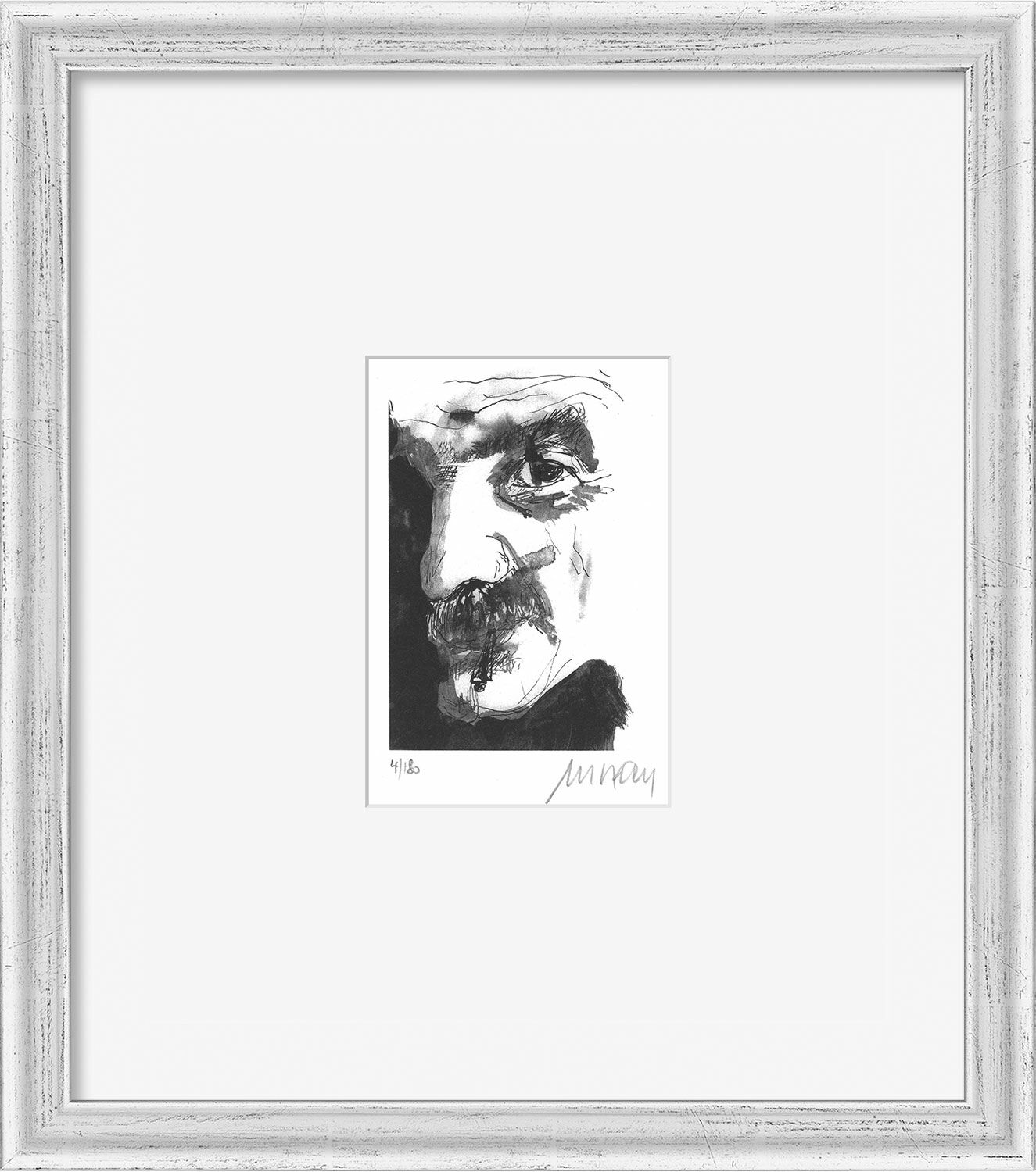Picture "Self-Portrait with Cigarette" (2021), framed by Armin Mueller-Stahl