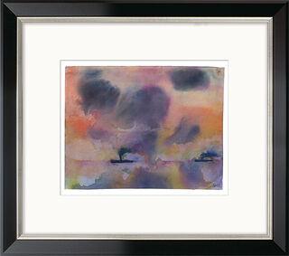 Billede "Stille hav med to dampskibe" (omkring 1946), sort og sølvfarvet indrammet version af Emil Nolde