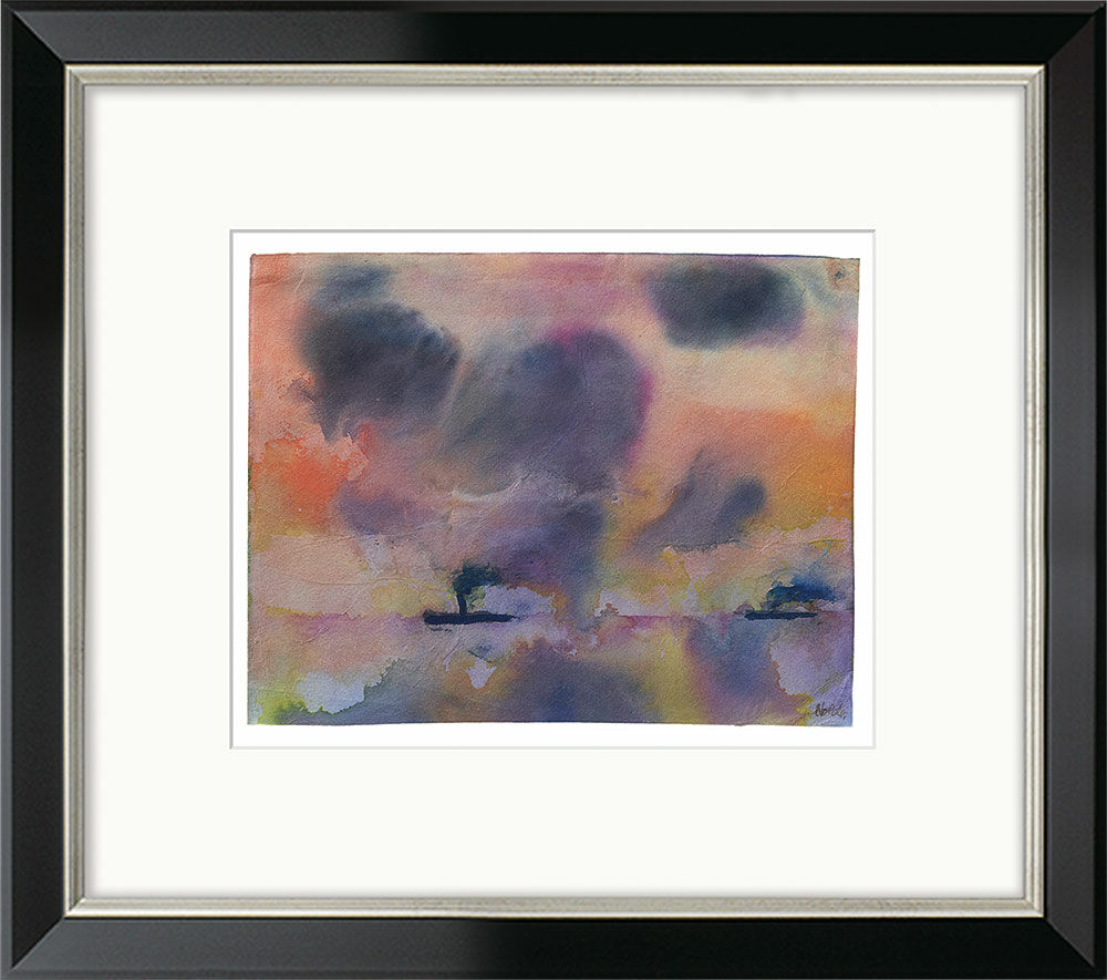 Picture "Calm Sea With Two Steamships" (around 1946), black and silver-coloured framed version by Emil Nolde