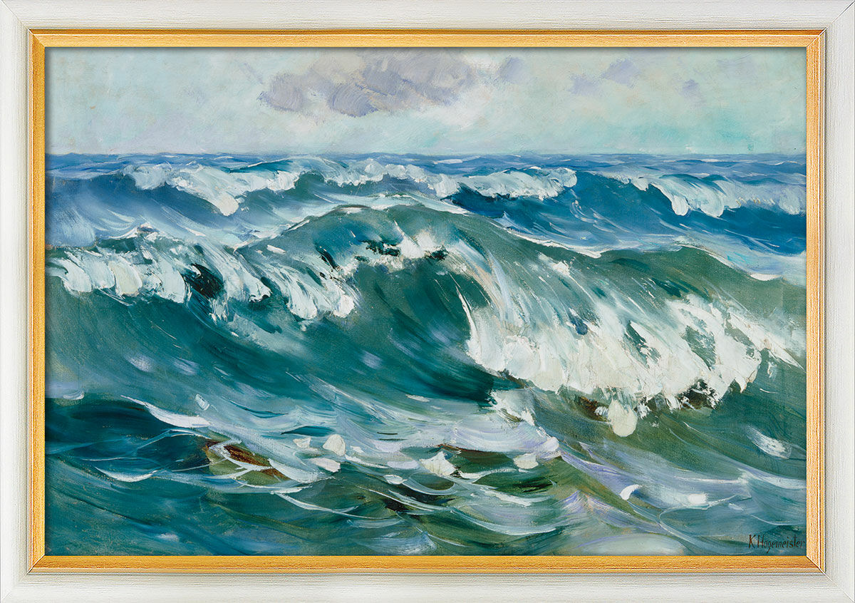 Bild "Die Welle (Meeresbrandung)" (1915), gerahmt von Karl Hagemeister