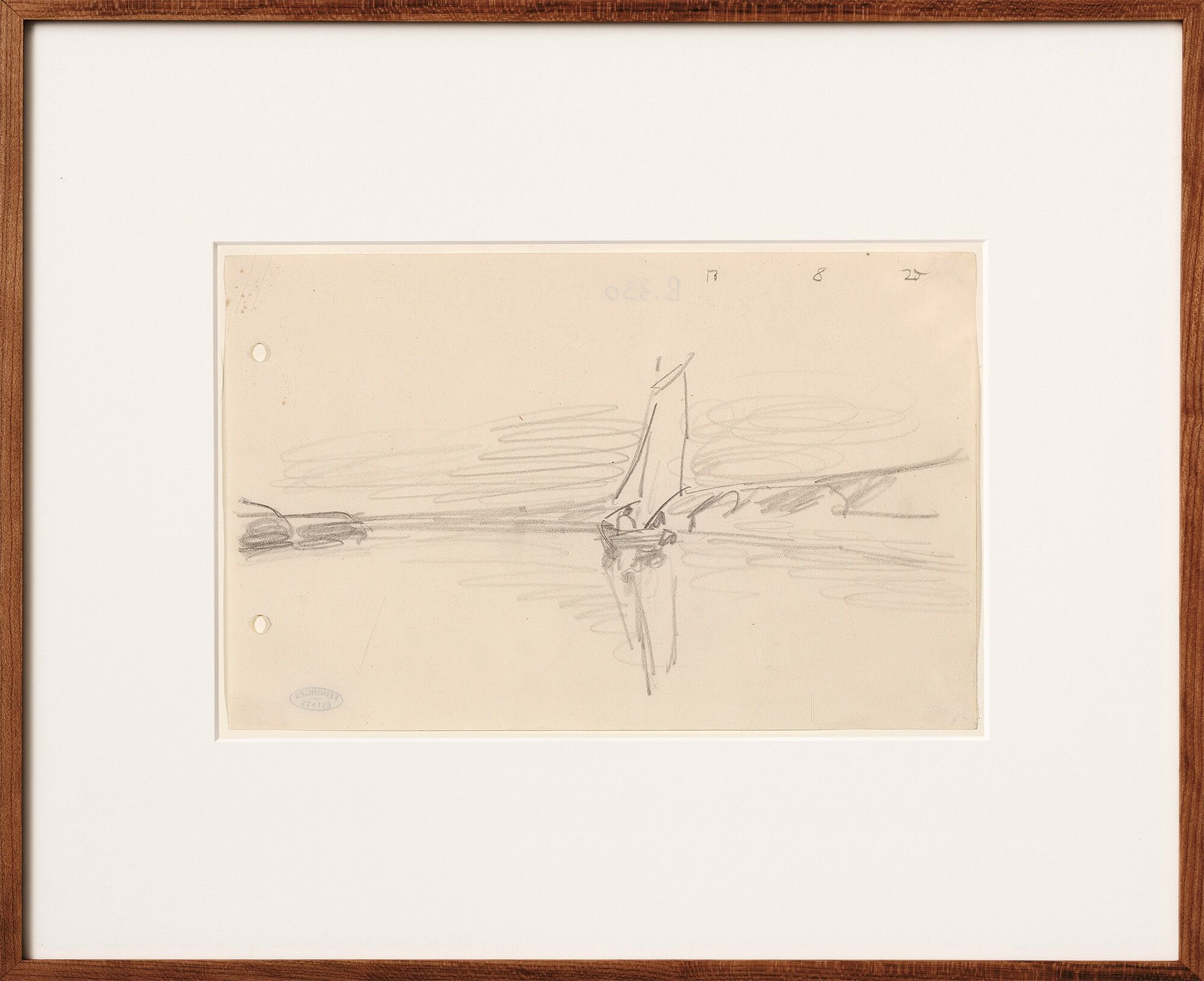 Quadro "Senza titolo (Barca a vela sul fiume)" (1925) (Pezzo unico) di Lyonel Feininger