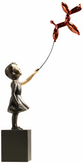 Sculpture "Fille avec un chien au ballon rouge", bronze von Miguel Guía
