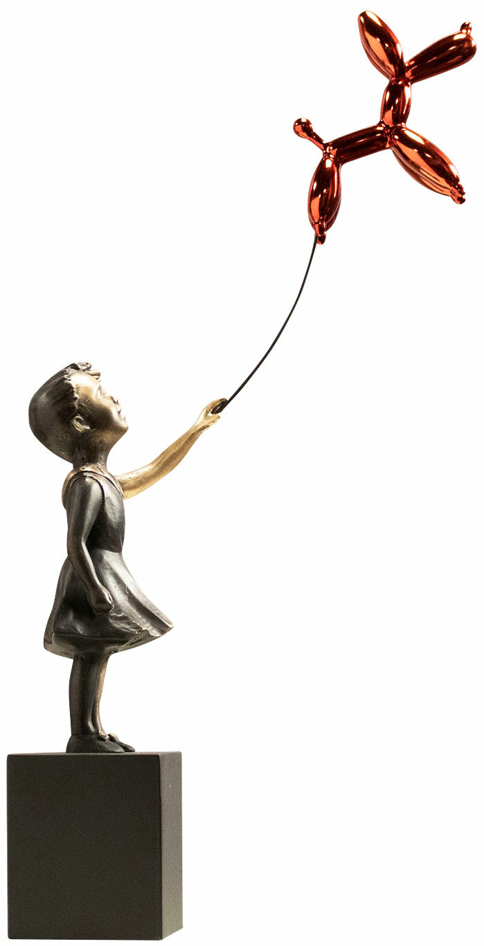 Skulptur "Mädchen mit rotem Ballonhund", Bronze von Miguel Guía