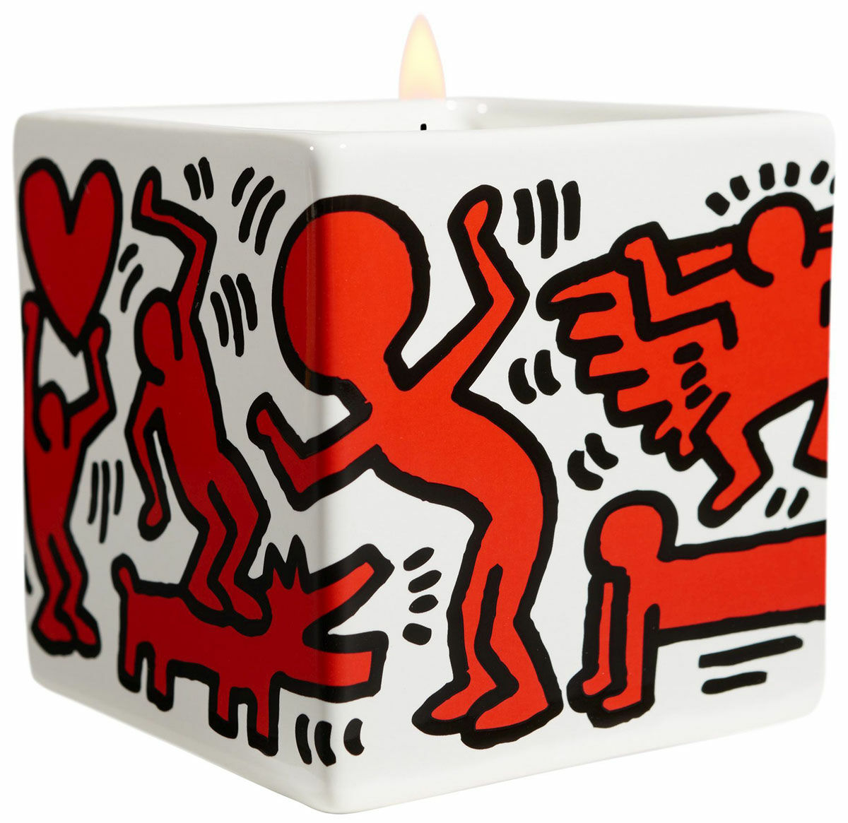 Duftkerze in Porzellanschale "Red on White" von Keith Haring