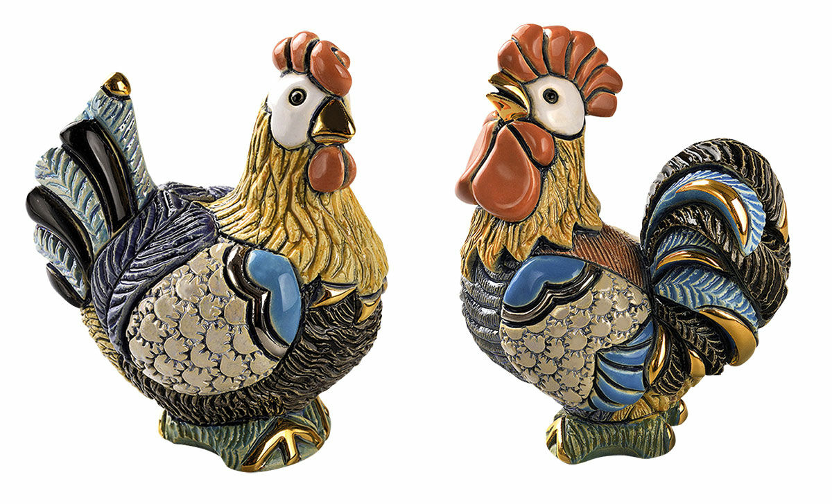 Ensemble de 2 figurines en céramique "Coq et poule"