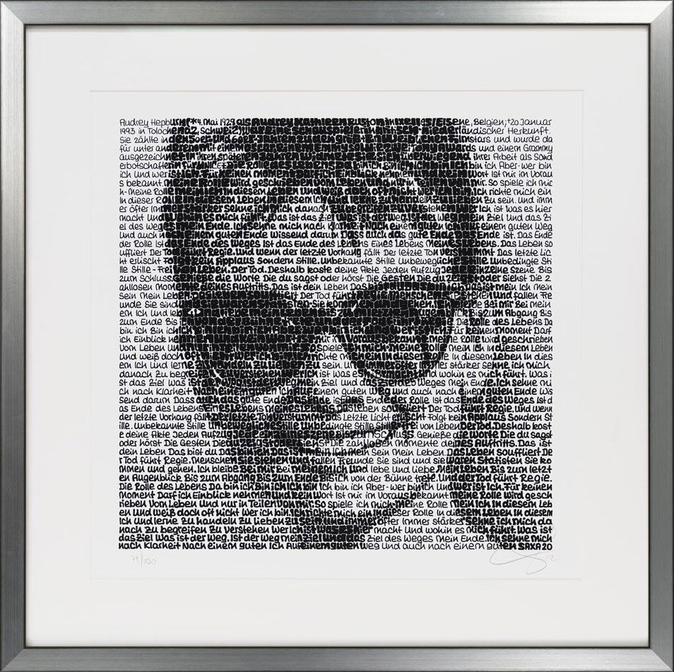 Schilderij "Audrey Hepburn II" (2021), ingelijst van SAXA